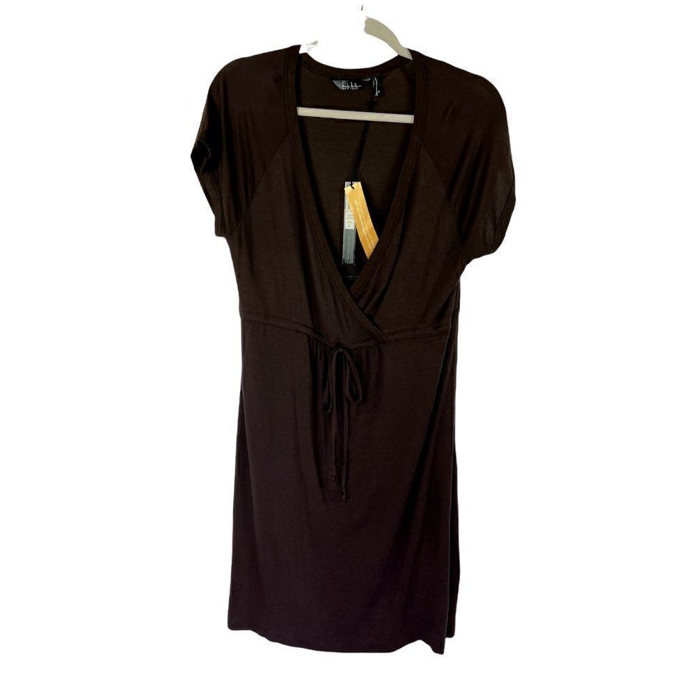 Nicole Miller Dress Large Brown Womens UPF 50 Swimsuit Coverup Wrap Vacation New